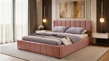 Marpur Nero Polsterbett mit Bettkasten und Lattenrost, 200x200cm, Velourstoff, Rosa (NERO)