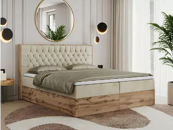 MKS Meble Amore Boxspringbett mit Bettkasten, Eiche-Optik, Beige, 160x200cm