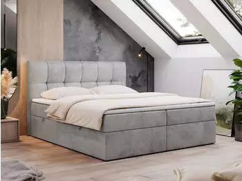 MKS Meble Rico Boxspringbett 180x200 mit Bettkasten, Multipocket-Matratze H3, Topper, Hellgrau Velvet
