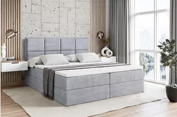 ALTDECOR Nova Boxspringbett mit Matratze H3, Topper und Lattenrost, Hellgrau Samt, 160x200cm