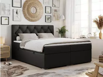 MKS Meble ALDA Boxspringbett 160x200 mit Bettkasten, Matratze & Topper, Kunstleder Schwarz H4