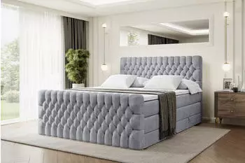 ALTDECOR Serene-Z King Boxspringbett 120x200cm H3/H4 Hellgrau Samt (SERENE-Z KING)