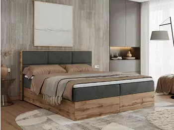 MKS Meble Albero 2 Boxspringbett Holzrahmen Eiche Multipocket-Matratze 180x200cm (Albero 2)