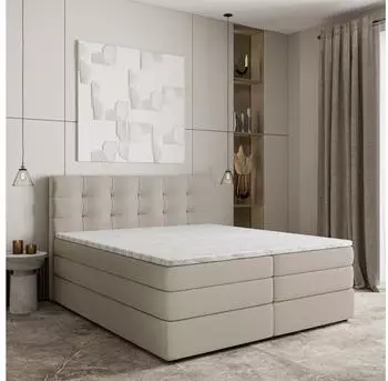 Masseno Boxspringbett AREZI 160x200cm mit Bonell-Matratze & Topper, Beige (AREZI 160X200 CM SORO 21)