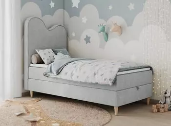 MKS Meble Flow Boxspringbett Kinder 90x180cm Hellgrau mit Bettkasten und Topper (FLOW)