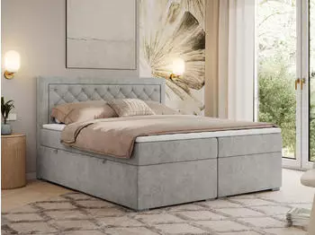 MKS Meble JASIR Boxspringbett 160x200 Multipocket-Matratze H4, zwei Bettk&auml;sten, Hellgrau (JASIR)