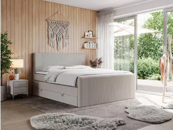 MKS Meble King Doren Boxspringbett mit Bettkasten, Multipocket-Matratze, 200x200cm, Beige (King Doren)