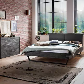Hasena Ezzino Massivholzbett Akazie grau 180x200cm mit Polsterkopfteil (41463735-0)
