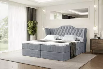 ALTDECOR Vila Boxspringbett mit Matratze H4, Topper und Lattenrost, Grau Samt, 160x200cm
