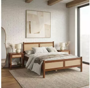 Idimex Cefira Doppelbett Massivholz Rattangeflecht Kastanie 140x200cm (71008)