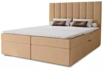 Marpur Nero Box Boxspringbett mit Bettkasten, Velourstoff, Beige, 120x200cm (NERO BOX)