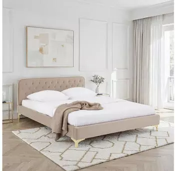 Caro M&ouml;bel Glamour Polsterbett 140x200cm Samtbezug Barockstil Beige