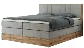 MKS Meble Bellissimo King Boxspringbett 160x200 mit Bettk&auml;sten, Wotan Eiche/Hellgrau Struktur, H3
