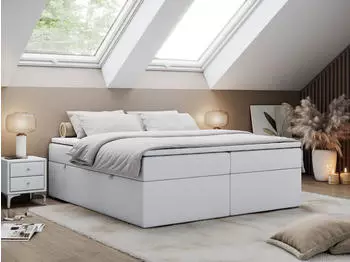 MKS Meble BESS Boxspringbett mit Bettkasten, 160x200cm, Kunstleder Wei&szlig;, H4