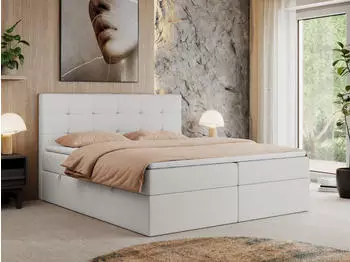 MKS Meble Centos Boxspringbett 200x200 Kunstleder Wei&szlig;, Multipocket-Matratze H3, Topper, Bettkasten (CENTOS)