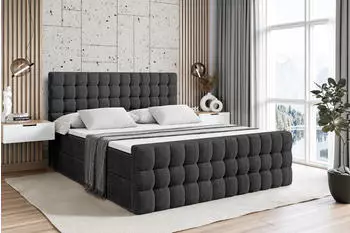 ALTDECOR VIONE-Z Boxspringbett mit Bettkasten, Samt, Schwarz, 200x200cm (VIONE-Z)