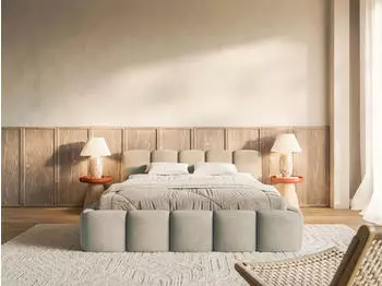 Selsey Cloudy Low Polsterbett 160x200cm mit Bettkasten, wasserabweisender Samt, Graubeige