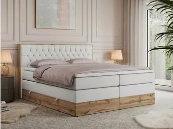 MKS Meble Amore King Boxspringbett 160x200 Kunstleder Wei&szlig;, Multipocket-Matratze, Bettkasten