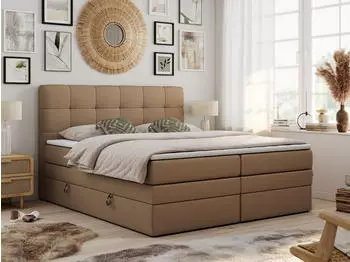 MKS Meble Luka King Boxspringbett mit Bettkasten, Kunstleder, Braun, 180x200cm (LUKA KING)