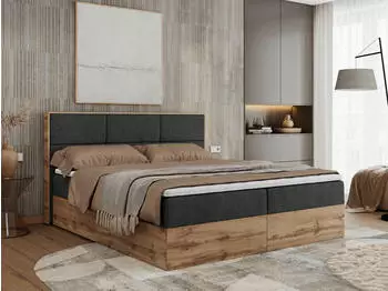 MKS Meble Albero 2 Boxspringbett mit Holzrahmen Eiche, Multipocket-Matratze, 160x200cm (Albero 2)