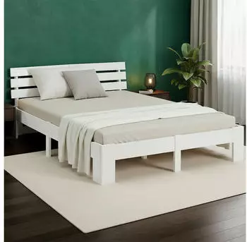 Homestyle4u Holzbett 180x200 Kiefer Massivholz mit Lattenrost, Wei&szlig; (1836)
