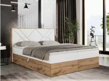 MKS Meble Gunar Boxspringbett 180x200 mit Bettkasten, Kunstleder Wei&szlig;, H4 (Gunar)