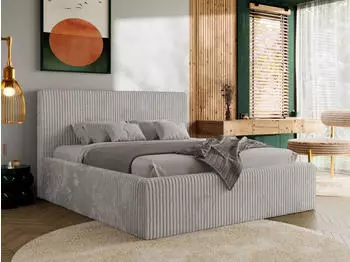 MKS Meble Tiliano Classic Polsterbett mit Bettkasten, Lattenrost, Hellgrau Cord, 160x200cm