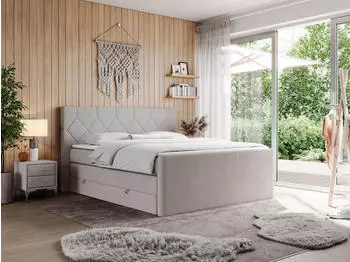 MKS Meble King Eigar Boxspringbett mit Topper, 2 Bettk&auml;sten, 160x200cm, Beige (H3)
