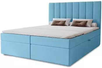 Marpur Nero Box Boxspringbett mit Bettkasten, Velourstoff, Blau, 180x200cm