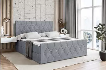 ALTDECOR Velanto Boxspringbett mit Bettkasten, Lattenrost & Topper, 160x200cm, Grau Samt (VELANTO)
