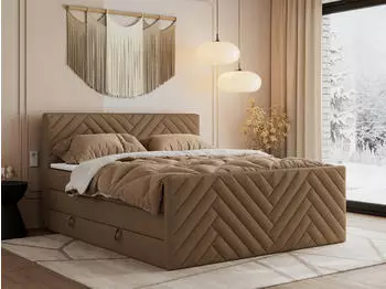 MKS Meble Paris King Duo Boxspringbett 160x200cm, 7-Zonen, Kunstleder Braun (Paris King Duo)