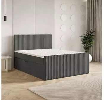Masseno TERVAN Boxspringbett 180x200cm mit Bonell-Matratze und Topper, Grau (KRONOS 15)
