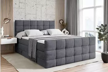 ALTDECOR APO-Z King Boxspringbett mit Bettkasten 160x200cm H3/H4 Dunkelgrau Samt (APO-Z KING)