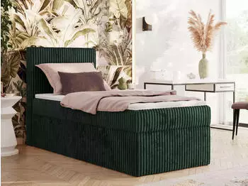 MKS Meble TILIANO Boxspringbett 90x200 Cordstoff Dunkelgr&uuml;n mit Stauraum