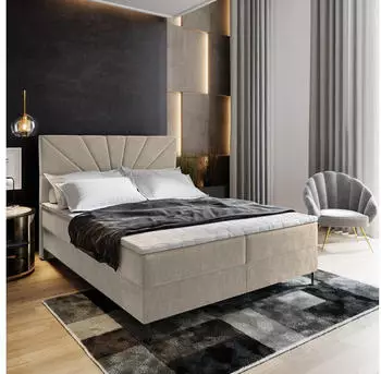 Masseno Muri Boxspringbett 180x200cm mit Matratze, Topper & Bettkasten, Beige (COSMIC 10)