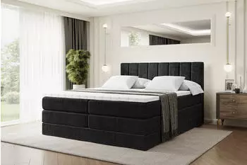 ALTDECOR Otta King Boxspringbett 120x200cm Samt Schwarz H3/H4 mit Bettkasten