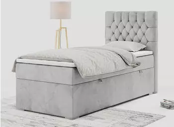 MKS Meble PERA Boxspringbett mit Bettkasten, Multipocket-Matratze, 90x200cm, Hellgrau (PERA 90)