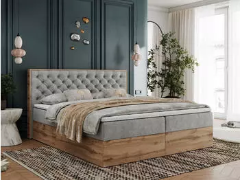 MKS Meble Albero 3 Boxspringbett mit Multipocket-Matratze und Topper, 120x200cm, Hellgrau