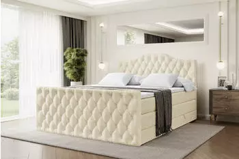 ALTDECOR Vila-1-Z King Boxspringbett 140x200cm Samt Beige H3/H4 mit Bettkasten (VILA-1-Z KING)