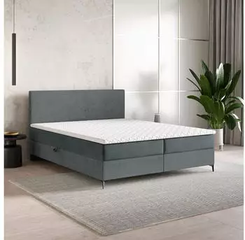 Masseno TORREL Boxspringbett 180x200cm mit Bonell-Matratze und Topper, Grau (TORREL 180X200 CM POSO 60 + PAROS 06)