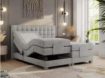 MKS Meble Electro Boxspringbett elektrisch verstellbar, 200x200cm, Hellgrau (ELECTRO)