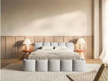 Selsey Cloudy Low Polsterbett 200x200cm mit Bettkasten, Chenille, Hellgrau