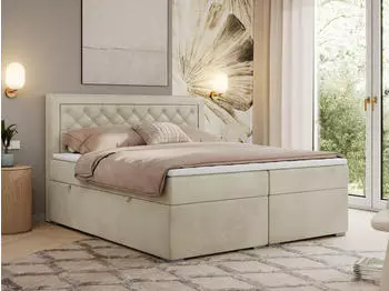 MKS Meble JASIR Boxspringbett 200x200 Multipocket-Matratze H4, Bettkasten, Beige Velvet (JASIR)