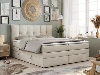 MKS Meble Premium 10 King Boxspringbett 160x200cm, 7-Zonen Taschenfederkernmatratze, Beige H3 (PREMIUM-10-KING)