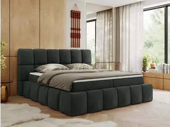 MKS Meble NIRA Boxspringbett mit Multipocket-Matratze und Topper, 140x200cm, H3, Dunkelgrau Struktur