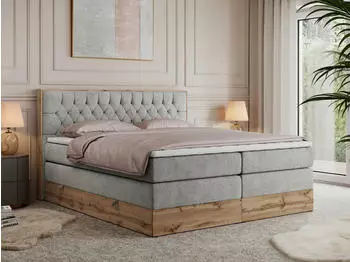 MKS Meble Amore King Boxspringbett 180x200 Multipocket-Matratze, zwei Bettk&auml;sten, Hellgrau Struktur