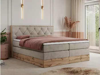 MKS Meble Veneto King Boxspringbett 160x200 mit Bettkasten, Multipocket-Matratze, Beige (Veneto King)