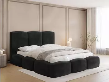 WFL GROUP Harmony Polsterbett 140x200 mit Bettkasten & Lattenrost, Samt, Schwarz (wfl_0000086-37)
