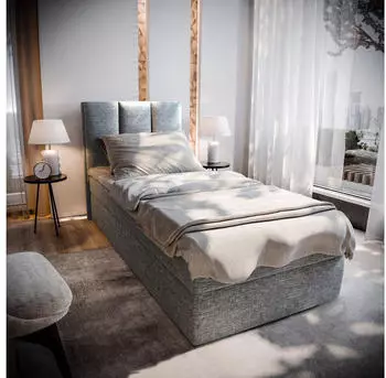 Masseno MERIL 100 Boxspringbett mit Bettkasten, Bonell-Matratze & Topper, 100x200cm, Hellgrau (MERIL 100)