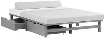 Homestyle4u Palettenbett 140x200 mit Matratze, 2 Bettk&auml;sten, Holz, Grau (3044)
